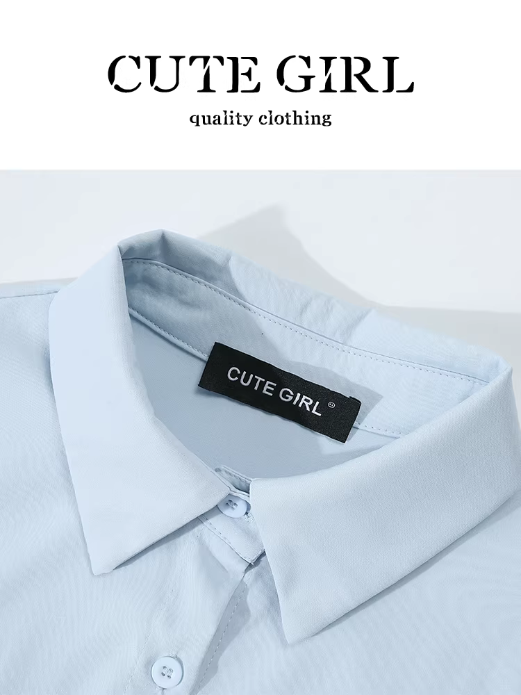 Bộ trang phục trẻ trung dành cho nữ mùa thu đông: áo sơ mi xanh, áo len dệt kim, quần ống rộng phong cách thường ngày