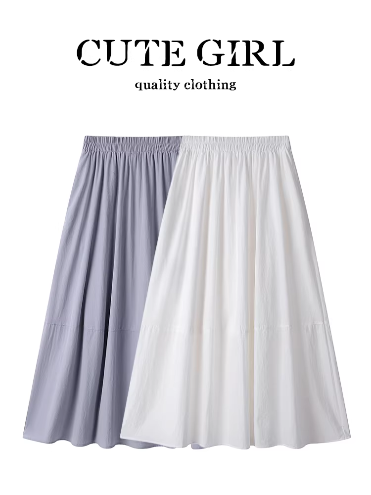 CuteGirl Váy midi trắng dáng chữ A lưng cao phong cách Hàn Quốc dành cho nữ, váy dài dáng dài đa năng thanh lịch mùa hè