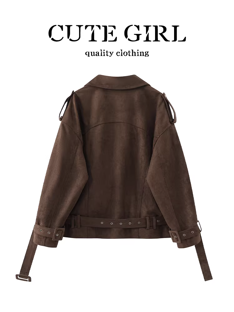 Áo khoác da lộn cổ điển CuteGirl Melard dành cho nữ, áo khoác biker đa năng cao cấp phong cách mùa thu