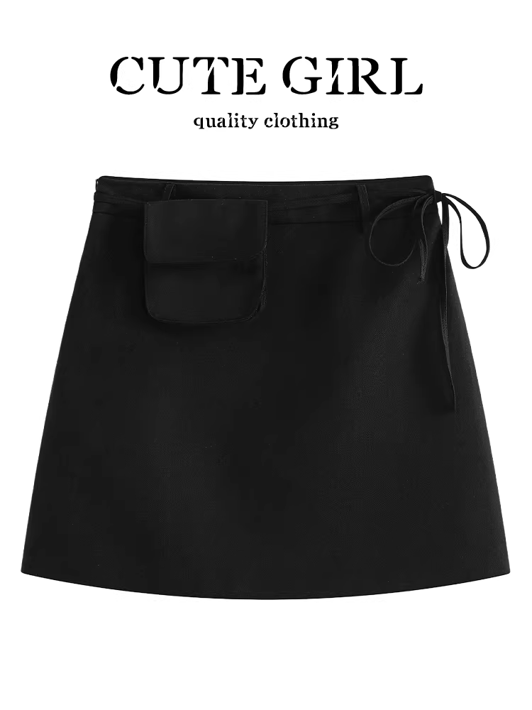 Váy chữ A màu đen phong cách Hàn Quốc dành cho nữ, thiết kế mùa thu, váy ngắn lưng cao, thon gọn, đa năng và độc đáo.