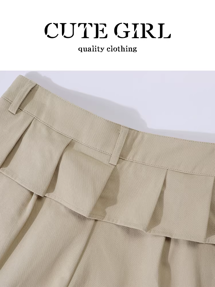 Quần âu dáng thẳng cổ điển kiểu Mỹ có ren dành cho nữ, phong cách mùa thu, cạp cao, tôn dáng, quần ống rộng mềm mại