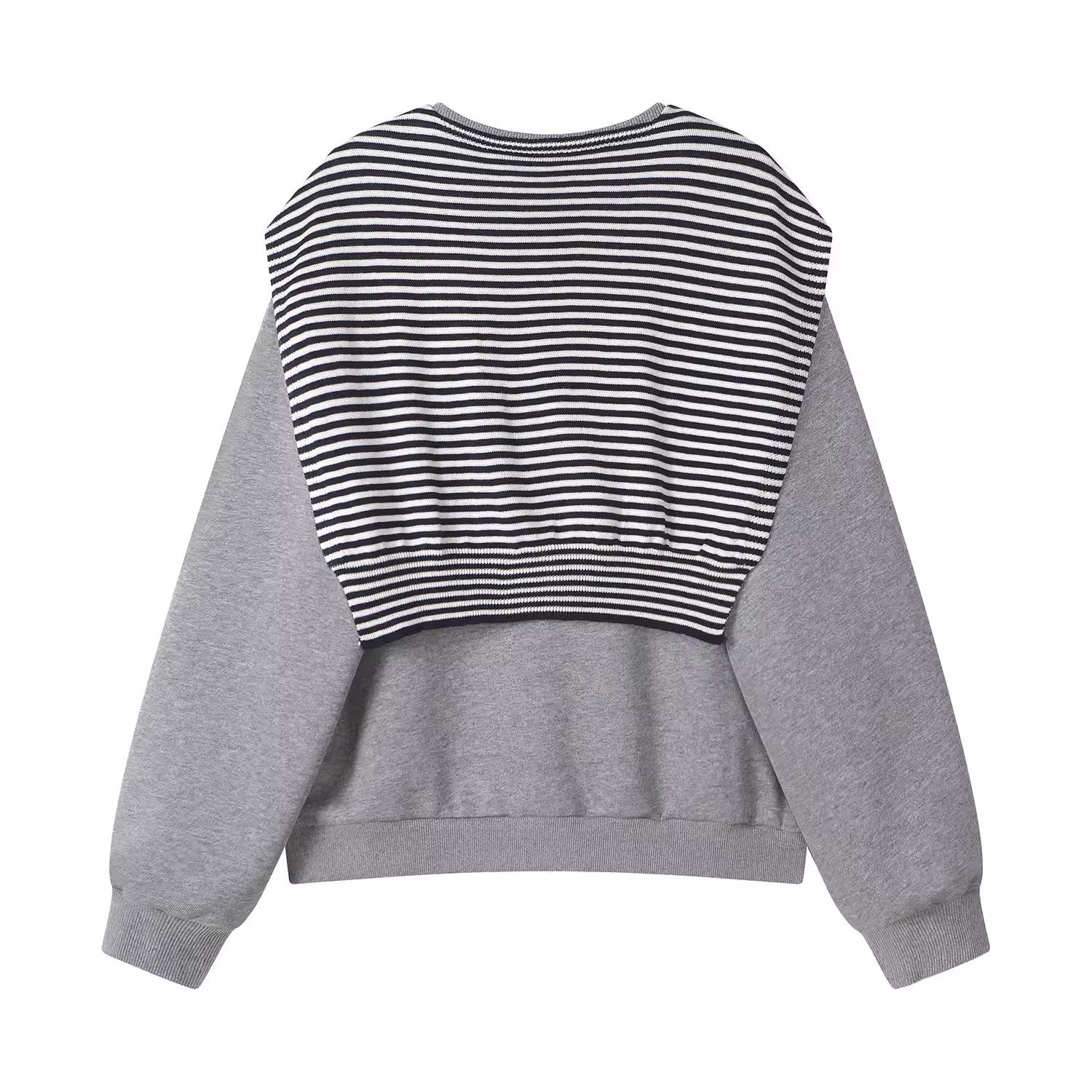 Áo len sọc xám phong cách lười biếng CuteGirl dành cho nữ, bộ hai mảnh cổ tròn cổ điển mùa thu