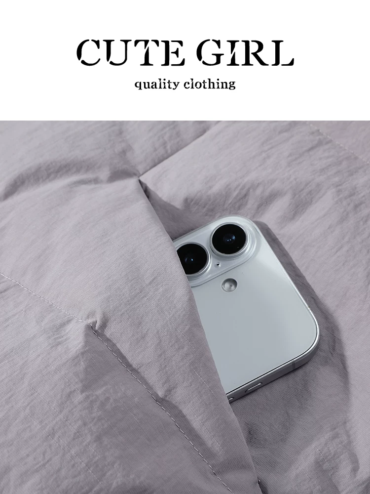Áo khoác ngắn màu tím phong cách nhẹ nhàng của CuteGirl dành cho nữ mùa thu đông Áo khoác cotton rộng rãi đa năng giảm tuổi tác cao cấp