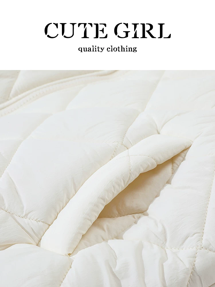Áo khoác ngắn có cổ đứng chần bông nhỏ nhắn dễ thương dành cho nữ, áo khoác cotton ấm áp đa năng dáng rộng giản dị mùa thu đông