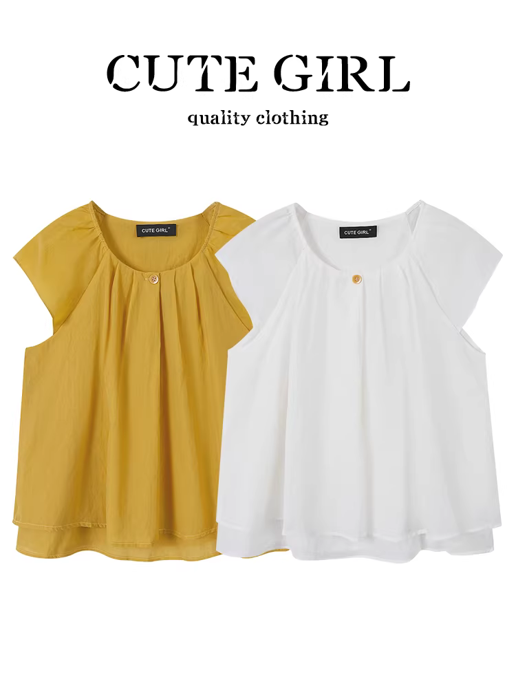 Áo sơ mi ngắn tay màu trắng cao cấp phong cách Pháp dành cho nữ, thiết kế mùa hè có xẻ lưng, áo sơ mi babydoll.