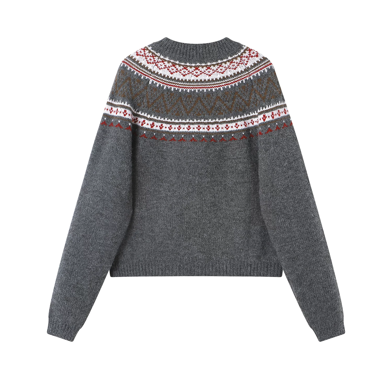 Áo khoác len màu xám mềm mại phong cách cổ điển CuteGirl Fair Isle dành cho nữ mùa thu đông Áo cardigan dệt kim lười biếng phong cách Hàn Quốc