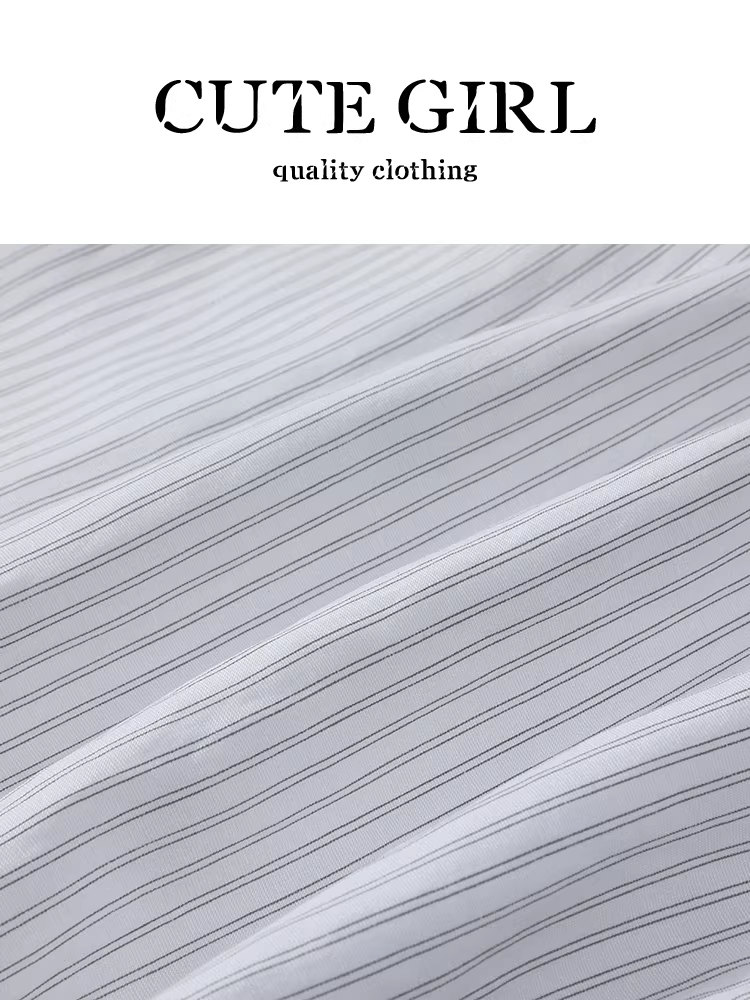 Áo sơ mi sọc trắng có túi độc đáo theo phong cách Hàn Quốc dành cho nữ, áo sơ mi dài tay phong cách đại học mùa thu