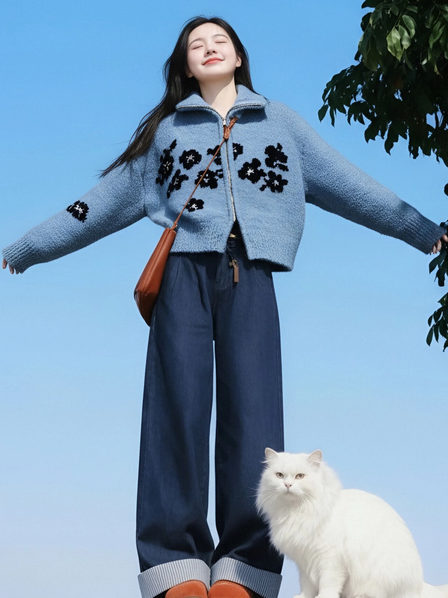 CuteGirl Hàn Quốc retro hoa jacquard dây kéo áo len cardigan có cổ áo len nữ mùa đông lười biếng áo khoác dệt kim dáng rộng
