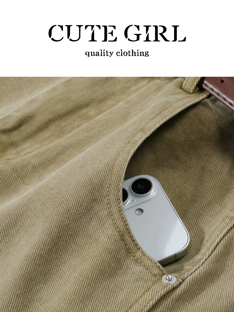 Quần ống rộng kaki retro Hàn Quốc CuteGirl dành cho nữ, quần thường ngày đa năng cạp cao giảm béo mùa thu đông