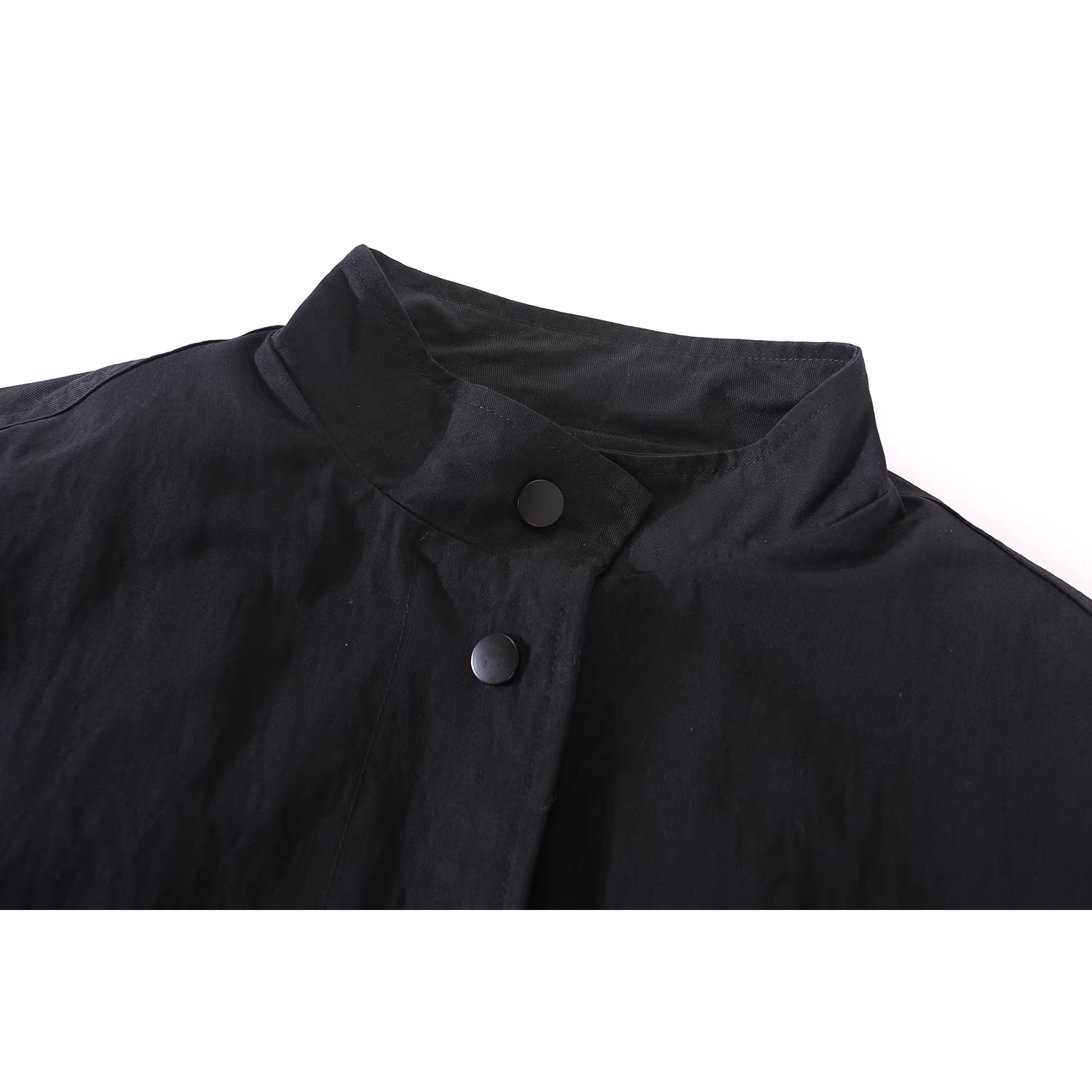 Áo khoác có cổ đứng màu đen kiểu Hàn Quốc dễ thương dành cho nữ, mùa thu đông, áo khoác dày kiểu dáng đơn giản thanh lịch