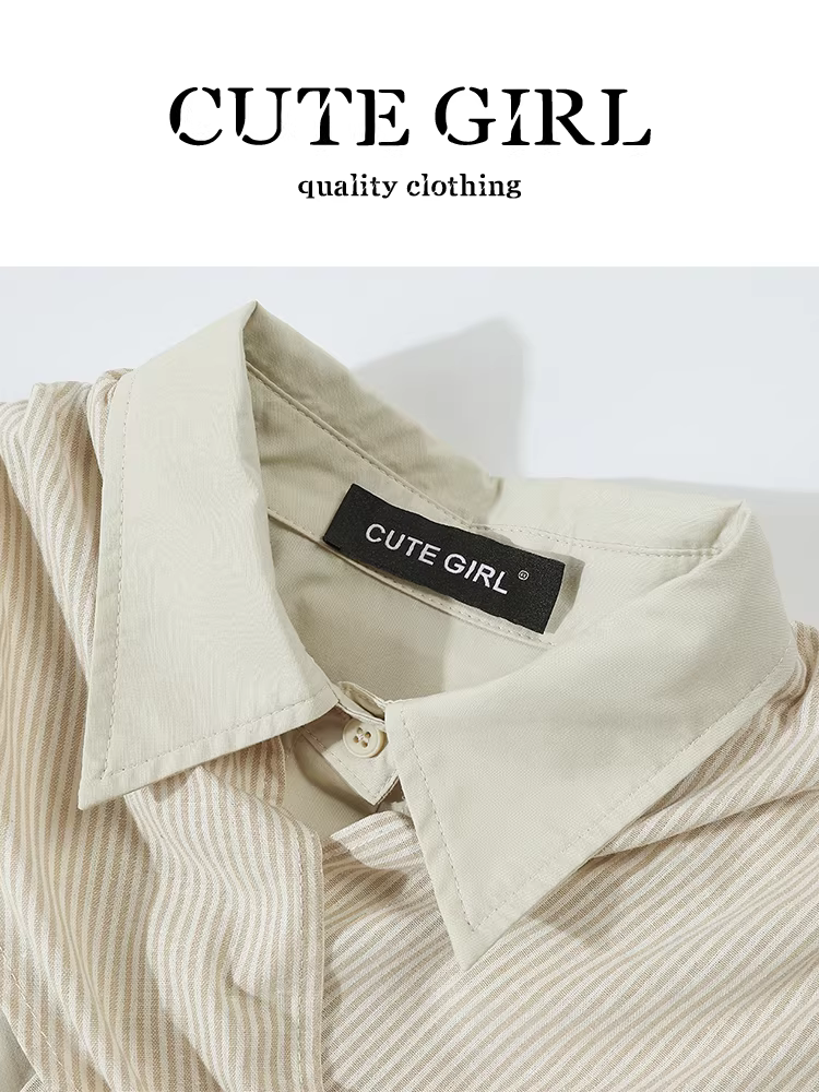 Áo sơ mi cổ polo màu mơ kiểu Pháp có khăn choàng dành cho nữ, thiết kế mùa thu, dáng rộng và đa năng, áo độc đáo