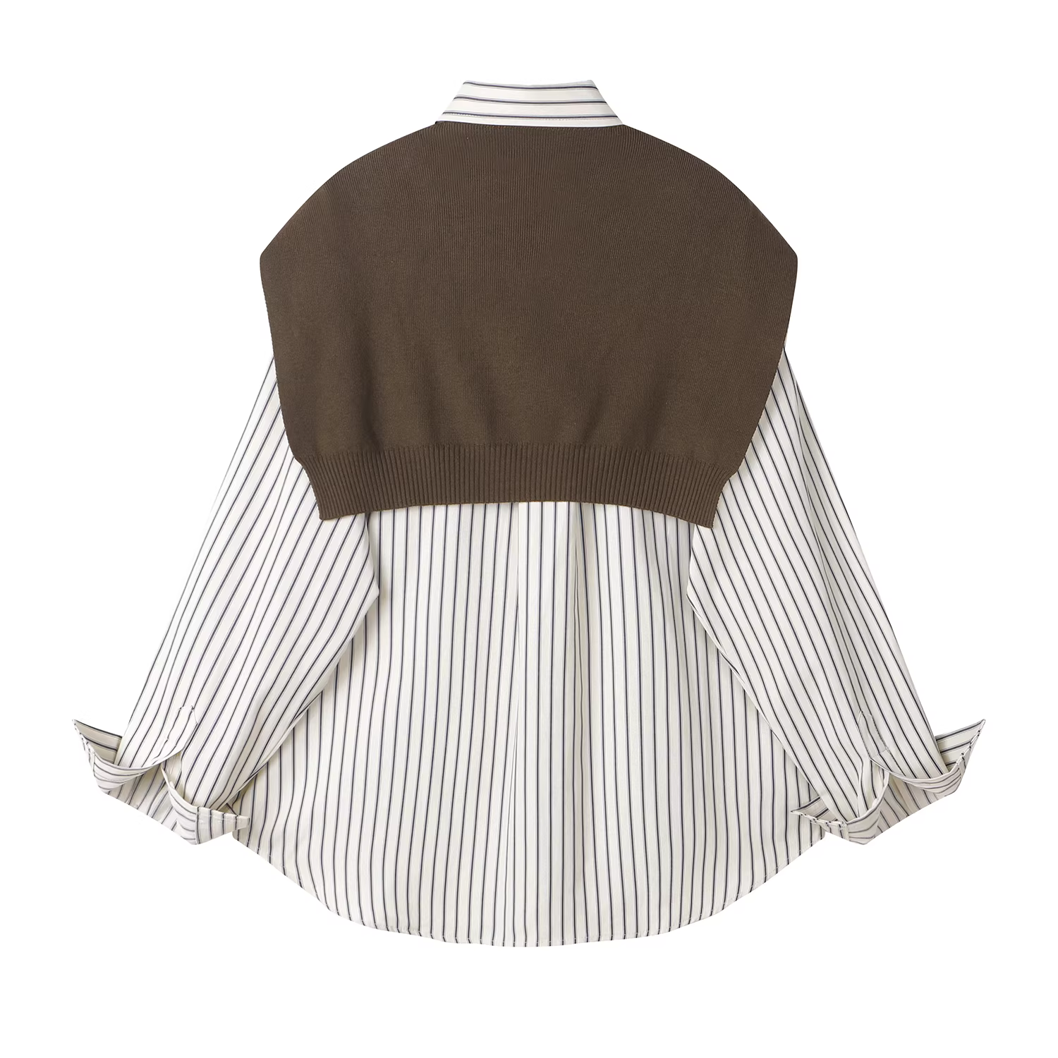 Áo sơ mi sọc dài tay phong cách Pháp có khăn choàng dành cho nữ, áo khoác xếp lớp đa năng phong cách cổ điển mùa xuân