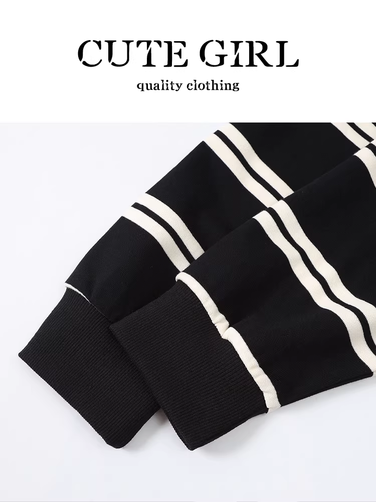 Áo len cổ tròn sọc đen trắng phong cách Hàn Quốc dành cho nữ, thiết kế thu đông, áo dáng rộng đa năng, phong cách giản dị