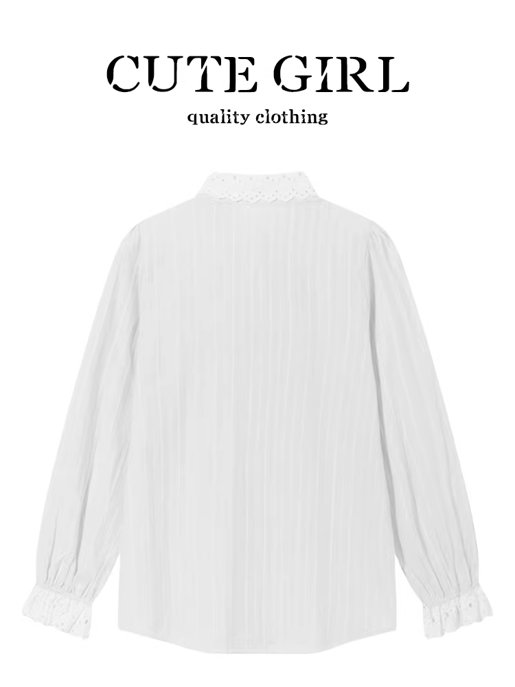Áo sơ mi trắng phối ren kiểu Pháp có dây buộc nơ cho nữ mùa xuân, áo đẹp siêu đẹp và độc đáo