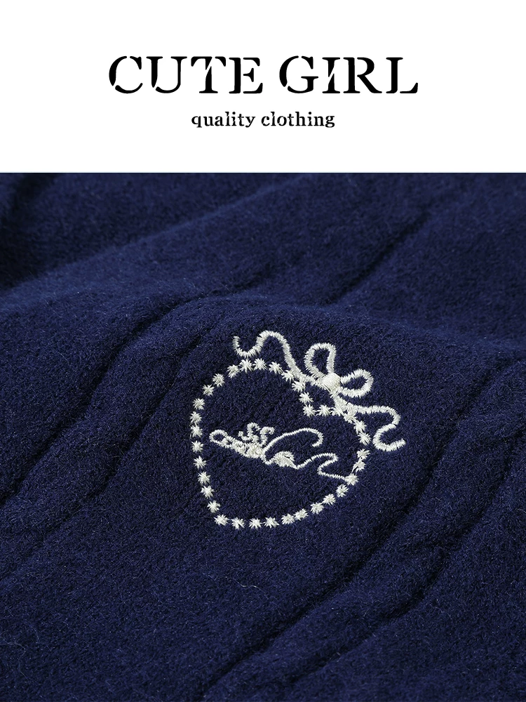 CuteGirl phong cách preppy áo sơ mi cổ polo màu xanh áo vest dệt kim mùa thu dành cho nữ dáng rộng giản dị đa năng phù hợp với lứa tuổi giảm tuổi tác