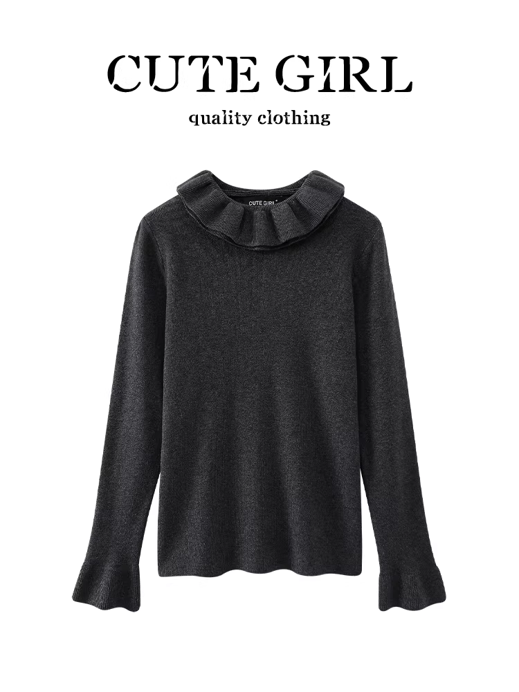 Áo len cổ cao nửa cổ màu đen cao cấp của CuteGirl dành cho nữ, áo bên trong dáng ôm thanh lịch mùa thu đông
