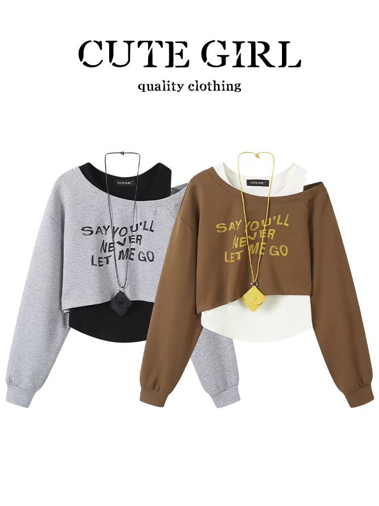 Bộ áo vest không tay dài tay in họa tiết phong cách Hàn Quốc dễ thương dành cho nữ, áo trễ vai đa năng giảm béo cho cô gái nóng bỏng mùa thu