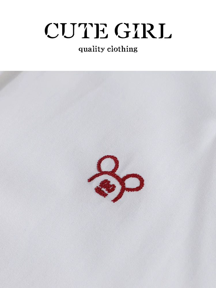 Áo sơ mi cổ polo thêu trắng thiết kế CuteGirl dành cho nữ, áo sơ mi đi làm đa năng dáng rộng cao cấp mùa thu