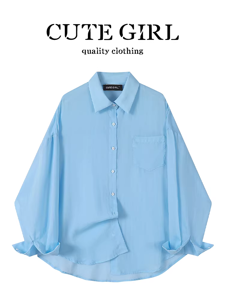 CuteGirl phong cách Hàn Quốc đơn giản áo khoác chống nắng màu xanh da trời dành cho nữ mùa hè phong cách lười biếng áo khoác ngoài giảm béo áo sơ mi giản dị