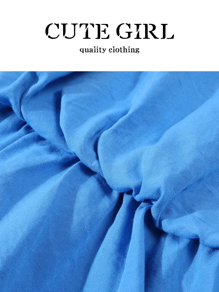 Áo vest không tay màu xanh có dây buộc cổ kiểu Hàn Quốc dành cho nữ, áo buộc dây hở lưng độc đáo cho mùa hè.