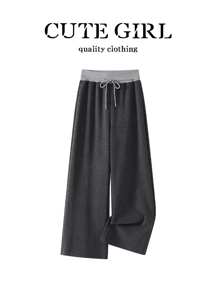 Quần ống rộng cạp cao phối màu phong cách Hàn Quốc dành cho nữ, quần ống rộng cạp cao mùa thu, quần ống thẳng đa năng, dáng suôn, tôn dáng