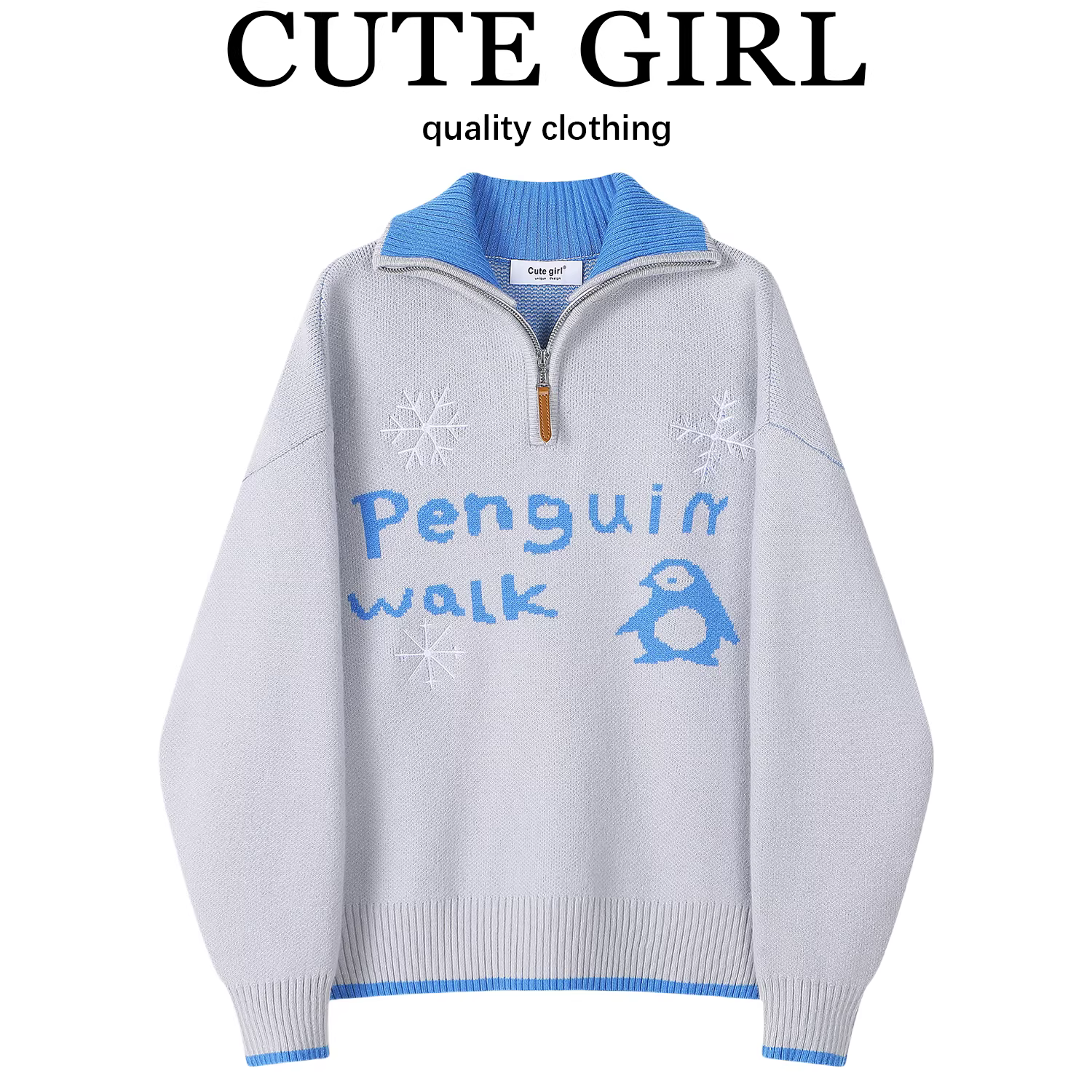 Áo len có cổ nửa khóa kéo kiểu Hàn Quốc màu sắc phối màu kiểu Hàn Quốc dành cho nữ, ngọt ngào và trẻ trung, áo dáng rộng thường ngày