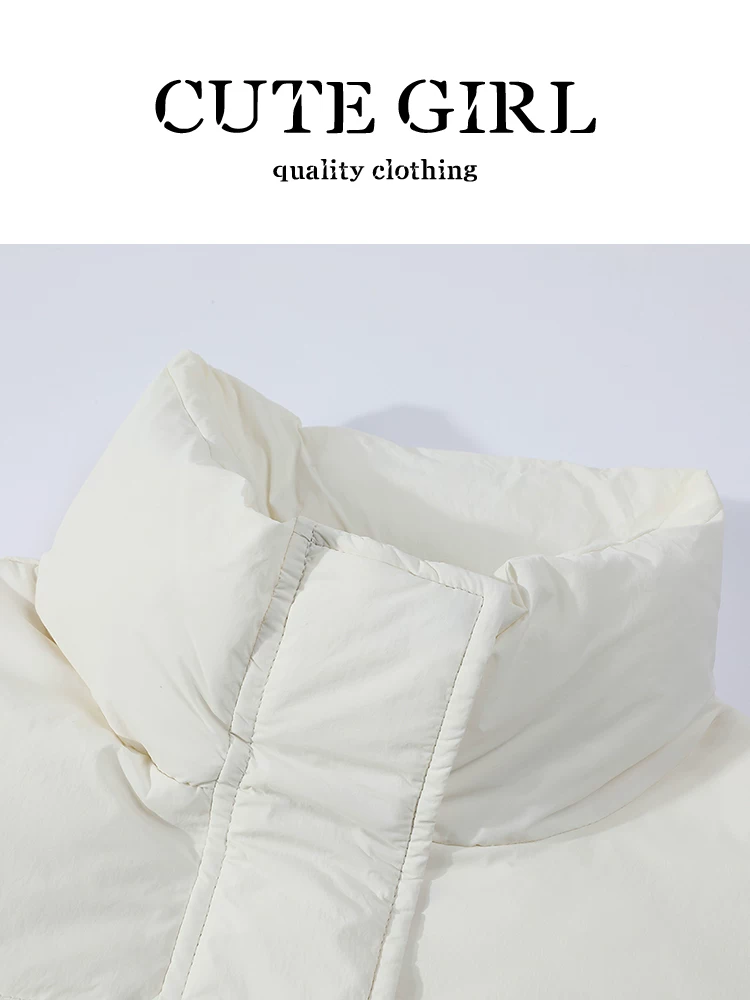 Áo khoác trắng kiểu Hàn Quốc có khăn choàng và cổ đứng dành cho nữ, mùa thu đông, áo khoác cotton thanh lịch, rộng rãi, đa năng, giảm tuổi tác.