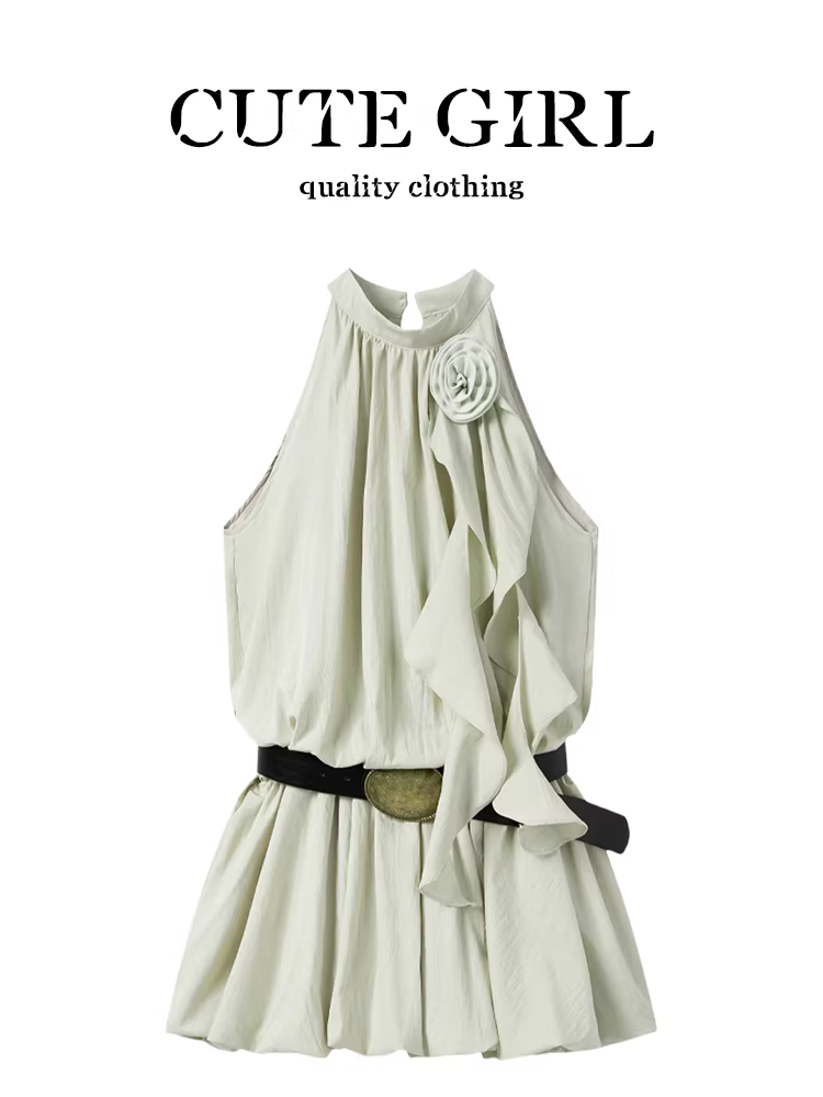 Áo vest không tay có dây buộc cổ kiểu Pháp kiểu Pháp dành cho nữ, áo thắt eo mùa hè độc đáo và lộng lẫy.