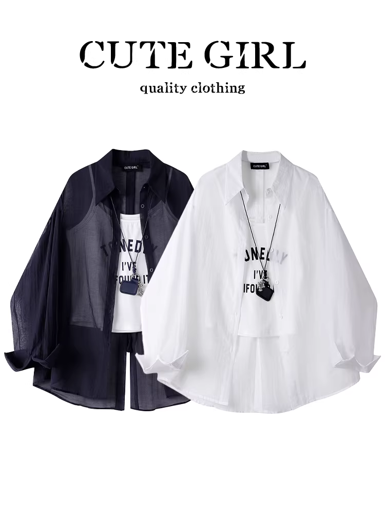 CuteGirl Bộ đồ nhỏ phong cách Hàn Quốc độc đáo và đẹp mắt dành cho nữ, áo chống nắng màu trắng phong cách lười biếng và bộ hai mảnh áo yếm