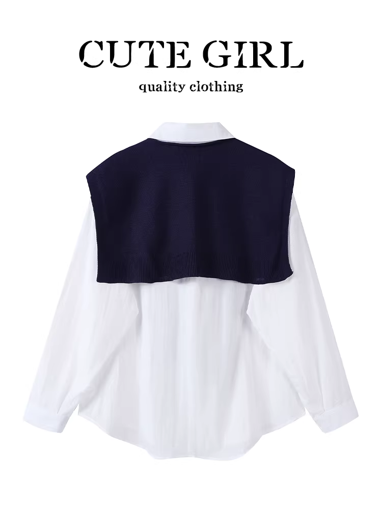 Áo sơ mi dài tay màu trắng kiểu Pháp có khăn choàng và cổ Polo dành cho nữ vào đầu mùa thu, áo dáng rộng thanh lịch, giản dị