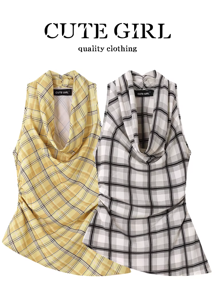 Áo ba lỗ không tay cổ yếm kẻ sọc gợi cảm phong cách Pháp dành cho nữ, áo ba lỗ không tay kiểu Pháp thuần khiết mùa hè, áo dây ôm eo giảm béo