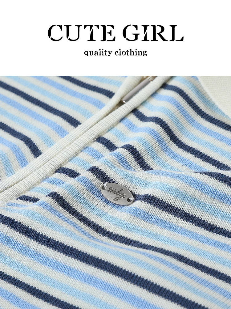 Áo vest không tay cổ polo sọc màu cổ điển của CuteGirl dành cho nữ, áo dệt kim ôm vừa vặn mùa hè
