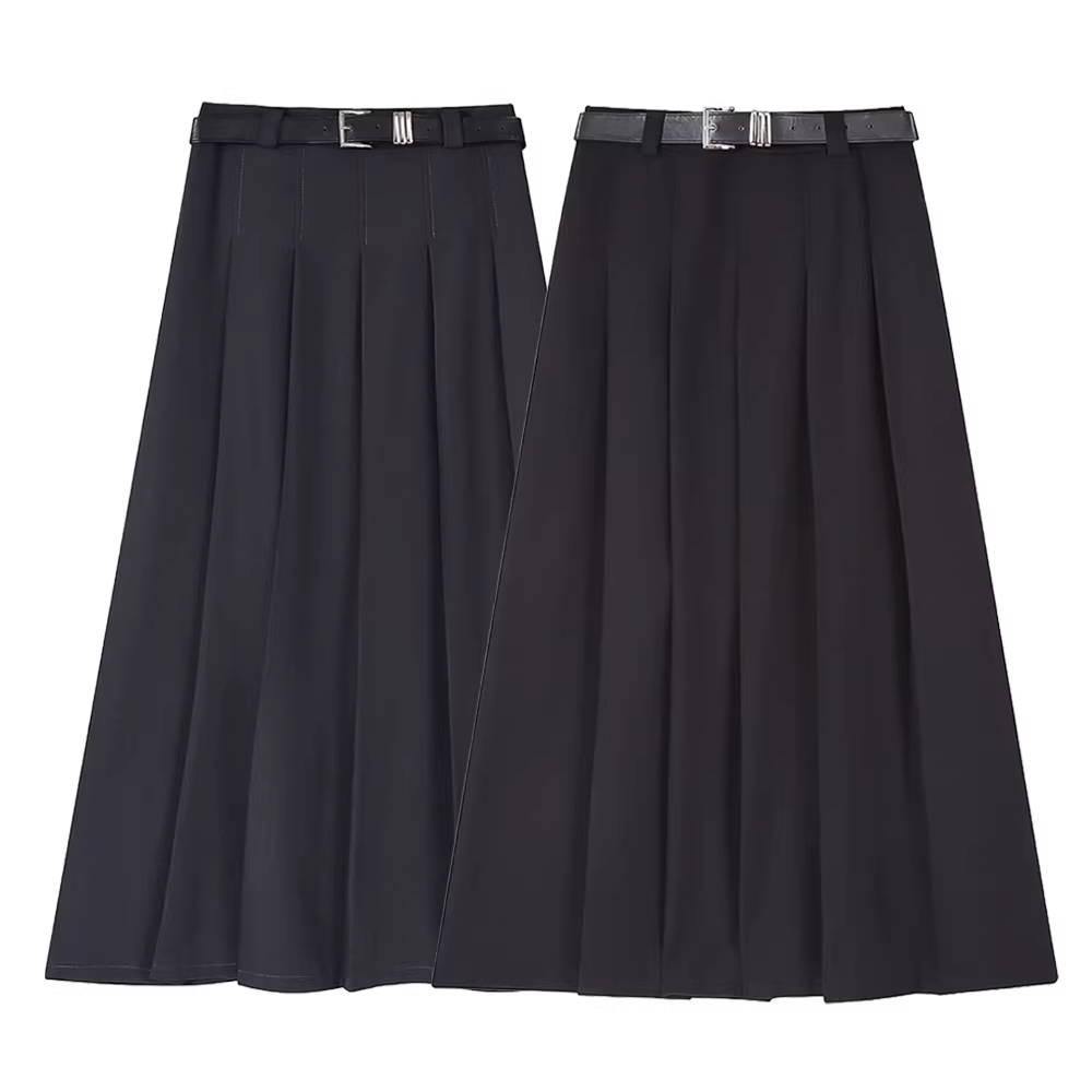 Váy chữ A đen CuteGirl, cạp cao, tôn dáng, che hông, kiểu dáng mới thu 2025 dành cho nữ, xếp ly