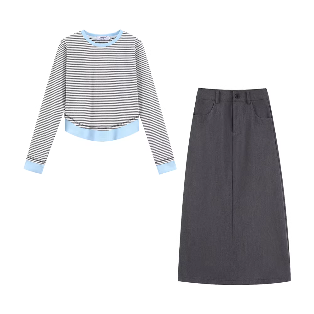 Bộ áo thun hai mảnh nhỏ nhắn dễ thương dành cho nữ, bộ áo và chân váy thời thượng mới mùa thu 2025