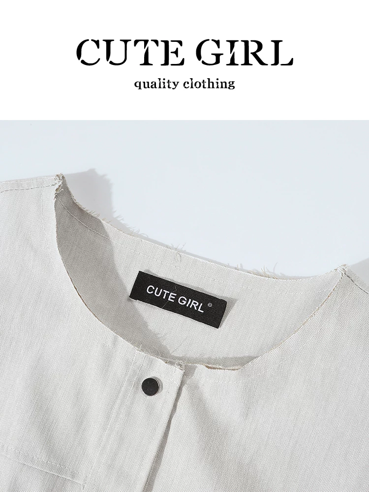 Áo khoác denim cổ tròn màu mơ cao cấp CuteGirl có túi dành cho nữ, áo khoác dáng rộng đa năng cho mùa thu