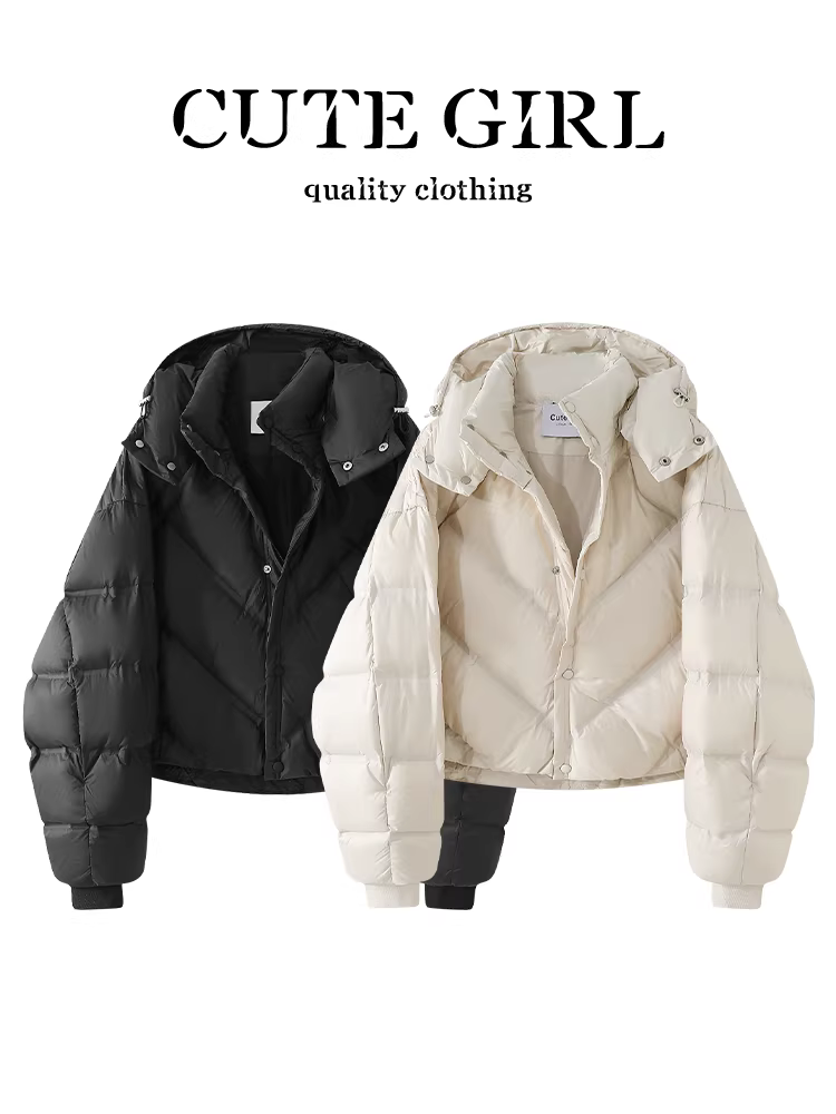 Áo khoác ngắn có mũ trùm đầu màu mơ lấy cảm hứng từ thiết kế CuteGirl dành cho nữ, mùa thu đông, cỡ nhỏ, dáng rộng, đa năng, áo khoác cotton giảm tuổi tác.