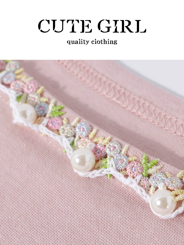Thiết kế độc đáo của CuteGirl, áo thun ngắn tay thắt nơ bất đối xứng dành cho nữ, áo thêu đính cườm độc đáo và lộng lẫy mùa hè.