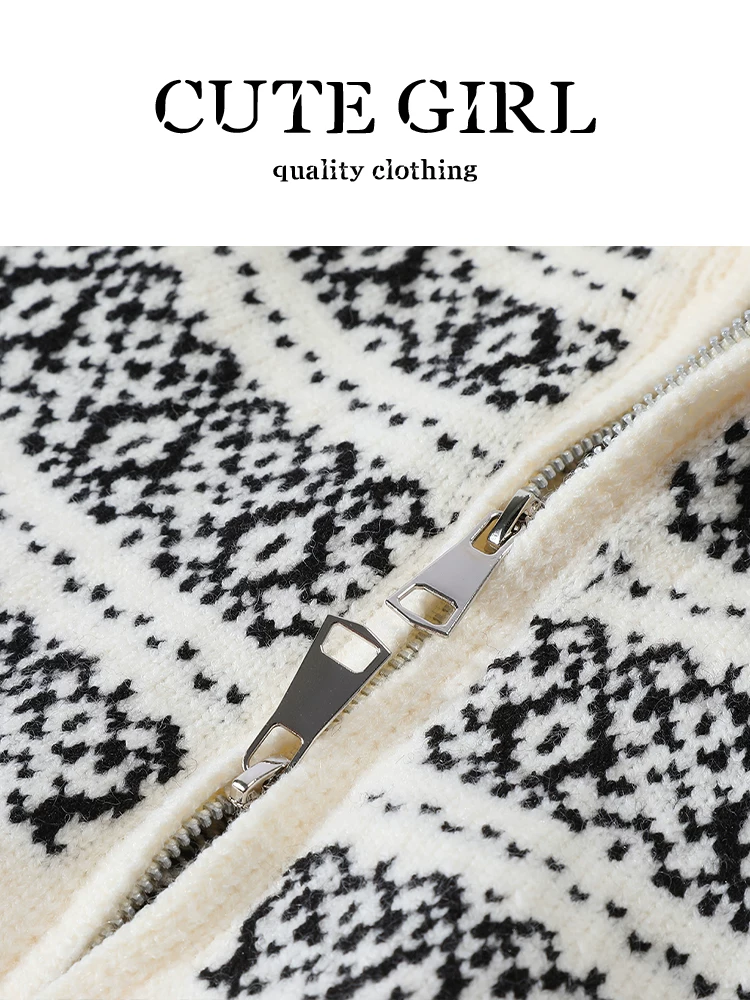 Áo len cổ điển kiểu Fair Isle jacquard của CuteGirl dành cho nữ, thiết kế mùa đông, chất liệu dệt kim rộng rãi và đa năng
