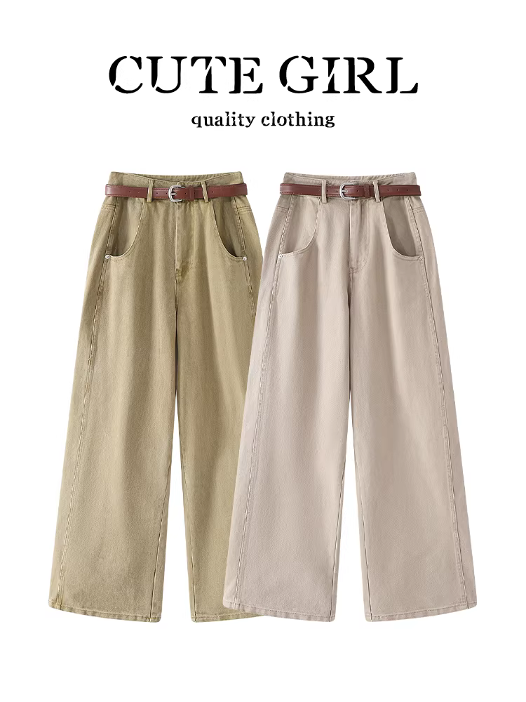 Quần công sở ống rộng lấy cảm hứng từ thiết kế CuteGirl dành cho nữ, mùa thu đông, quần nhỏ nhắn, cạp cao, thon gọn, quần đa năng.