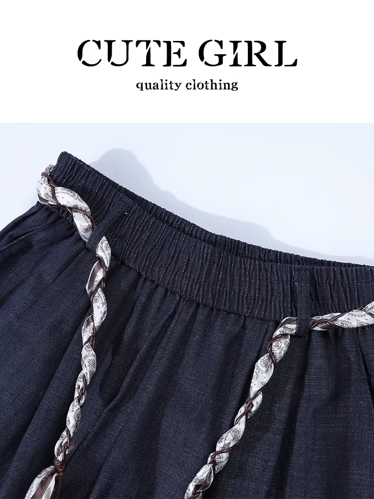 Quần thường ngày có dây thun co giãn phong cách Hàn Quốc dành cho nữ, thiết kế mùa thu, quần cạp cao, giảm béo, quần lửng đa năng.