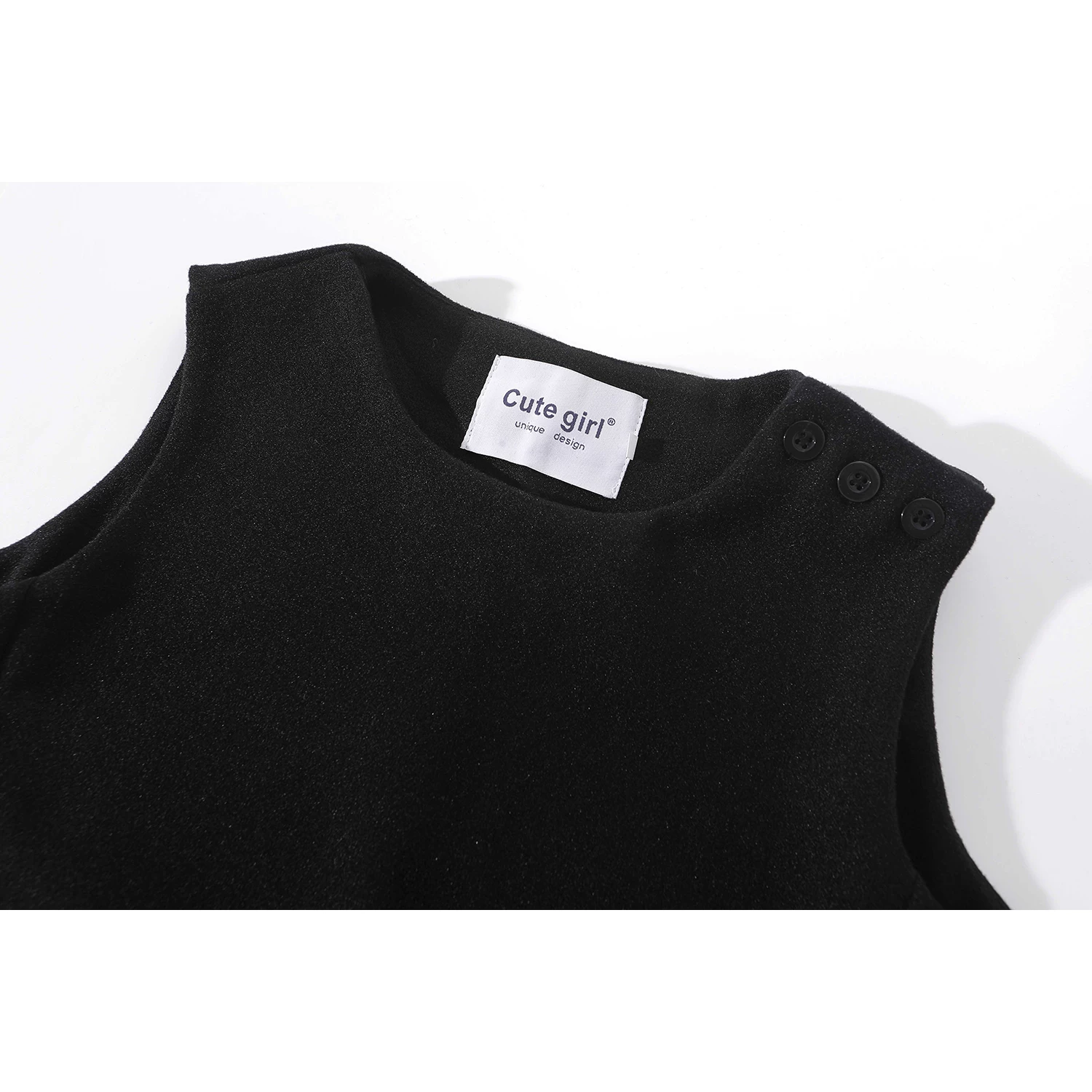 CuteGirl váy vest len ​​không tay màu đen cao cấp kiểu Pháp dành cho nữ trong mùa xuân váy ngắn cổ tròn xếp lớp