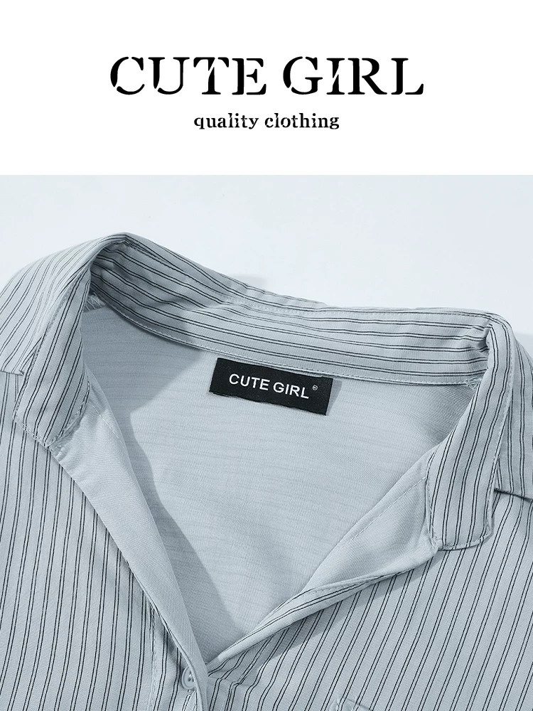 Áo sơ mi sọc xanh giảm tuổi tác phong cách Hàn Quốc dễ thương dành cho nữ, phong cách preppy mùa thu với khăn choàng, áo sơ mi dài tay dáng rộng