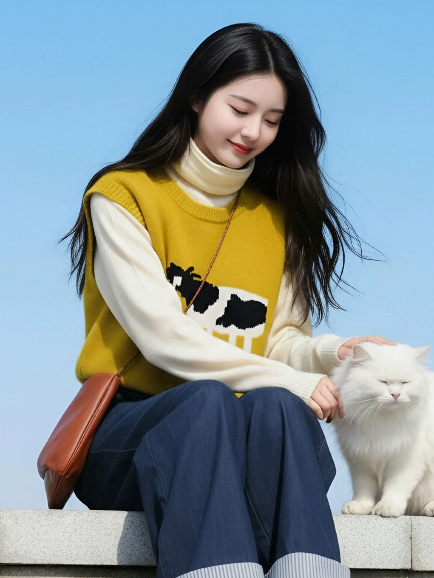 Áo vest dệt kim jacquard hoạt hình màu vàng CuteGirl dành cho nữ, phong cách mùa đông mới, siêu đẹp và độc đáo, áo vest xếp lớp giảm béo