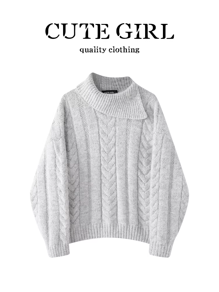 Áo len cổ điển màu xám nhạt phong cách Hàn Quốc dành cho nữ, mùa thu đông, dáng nhỏ nhắn, dáng rộng, đa năng, giảm tuổi tác