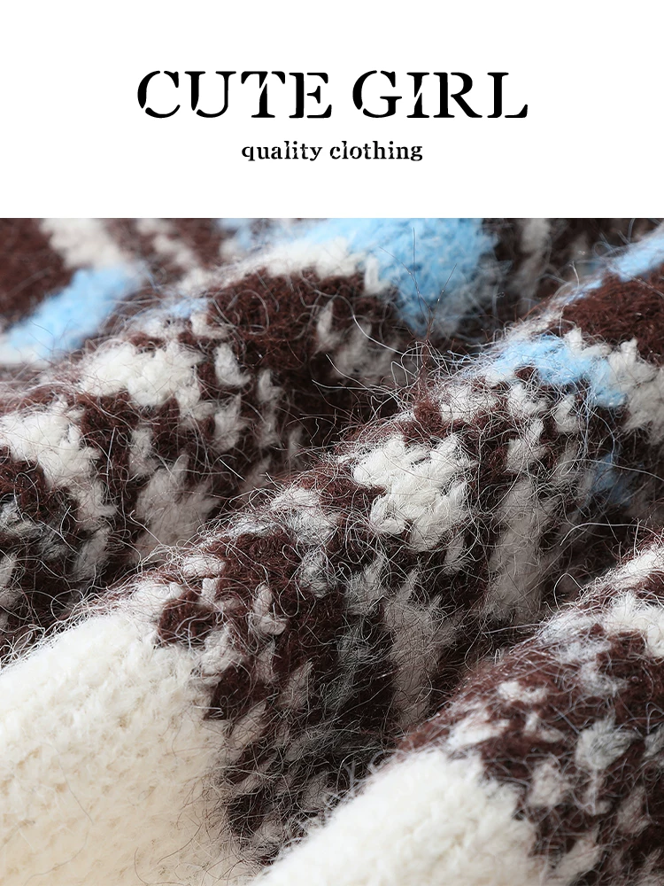 Áo len cổ Fair Isle cổ điển phong cách Hàn Quốc dành cho nữ, thiết kế mùa đông, dáng rộng và đa năng, đồ dệt kim độc đáo