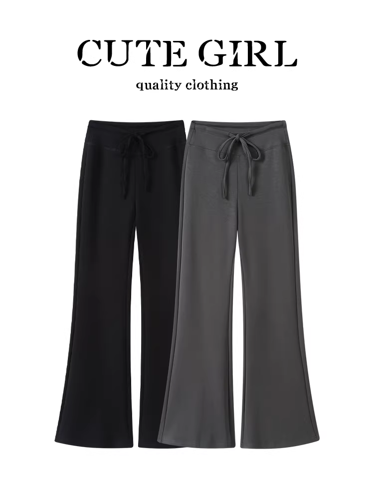 Quần ống rộng lưng thun thiết kế CuteGirl dành cho nữ, phong cách mùa thu, cạp cao, tôn dáng, đa năng, quần thể thao thường ngày