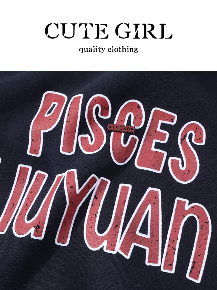 Áo len in chữ phong cách Hàn Quốc có khăn quàng cổ dành cho nữ, thiết kế thu đông, áo dáng rộng, giản dị và đa năng