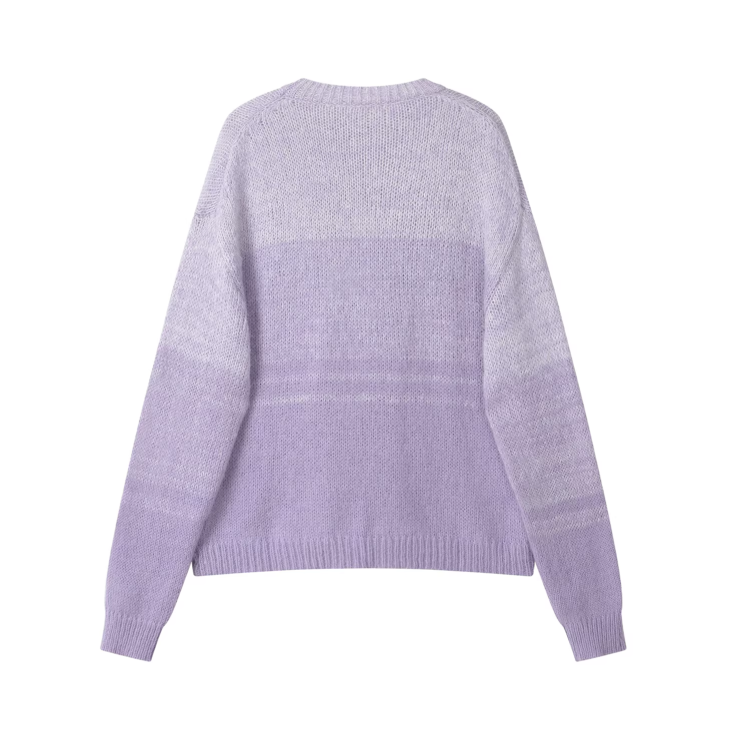 Áo len chui đầu cổ tròn màu tím gradient cao cấp của CuteGirl dành cho nữ, áo dệt kim mềm mại và rộng rãi cho mùa thu đông.