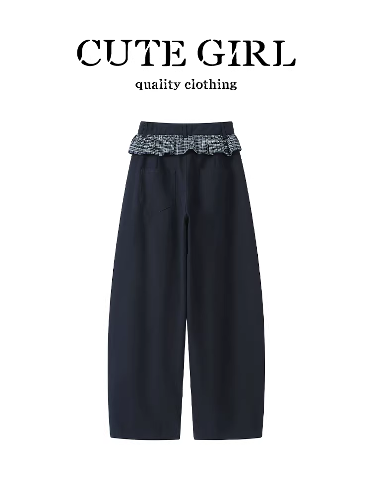 Quần ống rộng chắp vá kiểu Hàn Quốc CuteGirl dành cho nữ, thiết kế mùa thu, lưng cao, thon gọn, quần đa năng
