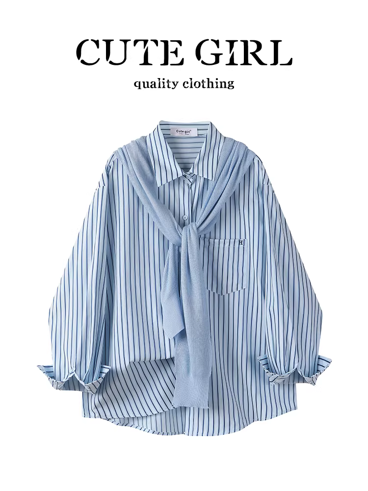 Áo sơ mi dài tay cổ polo kiểu Pháp dễ thương cho nữ mùa thu áo sơ mi dáng rộng và đa năng
